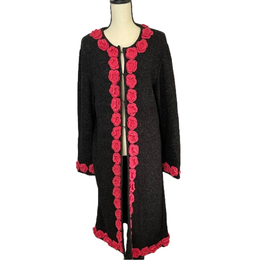 Vintage duster cardigan with roses - size S/M
